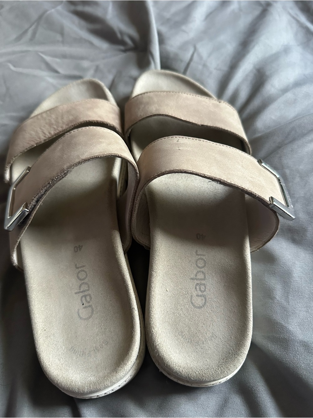 Gabor Gray Suede Double Strap Slide Sandals